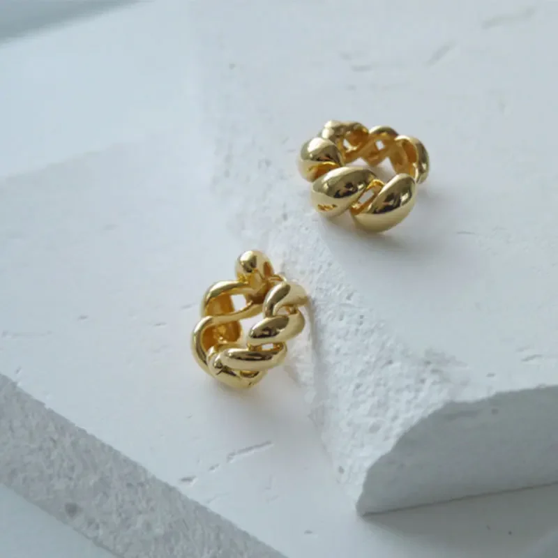 

New Fashion s925 Pure Silver Earrings Ear Clip Golden Button Set Auger Tremella Ring Women Jewelry Ins