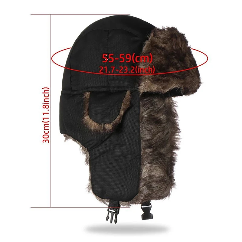 Unisex Winter Warm Beanie Black Earflap Hats Men Trapper Aviator Trooper Thicker Flaps Ski Hat Solid Russian Thermal Bomber Cap