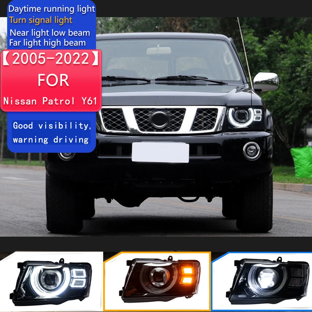 

Модель автомобиля, фара для Nissan Patrol Y61, фары 2005 2006 2007 2008 2009-2022, светодиодные DRL DRL, указатель поворота, высокие автоаксессуары