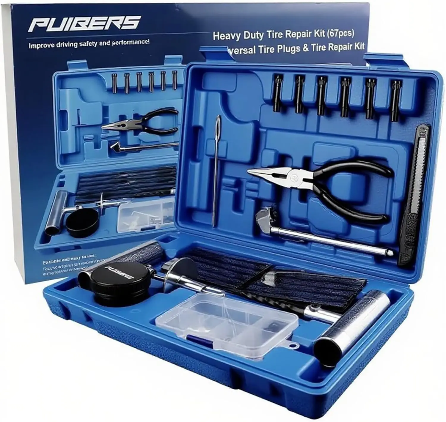 

Heavy Duty Tire Plug Kit - 67 Pcs Professional Repair Kit for Car, Truck, SUV, Motorcycle, RV, ATV, Semi Truck & Tractor