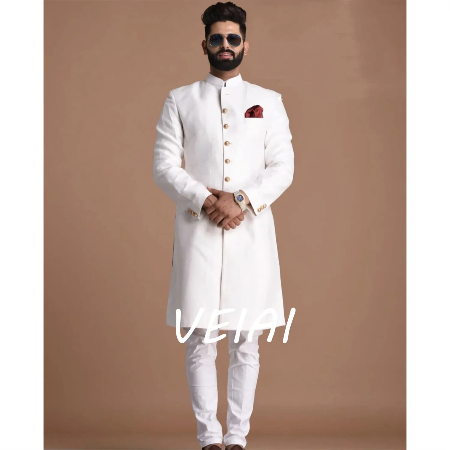 Blazer Formal Terno Men's Suits Outfit African Long Jacket Two Pcs Coat Pants Single Breasted Stand Lapel Clothing Costume Homme