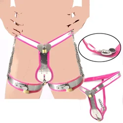 Male Chastity Belt Heart Shaped Lock Panties Penis Cock Cage with Tube Detachable Anal Plug BDSM Restraint Thigh Cuffs Men