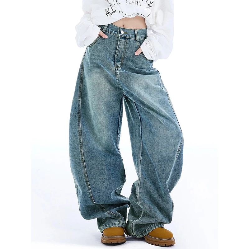 YIBASHU Women Blue Gothic Y2k Jeans Japanese 2000s Style Hip Hop Baggy Jean Pants Vintage Harajuku Denim Trousers Clothes Spring
