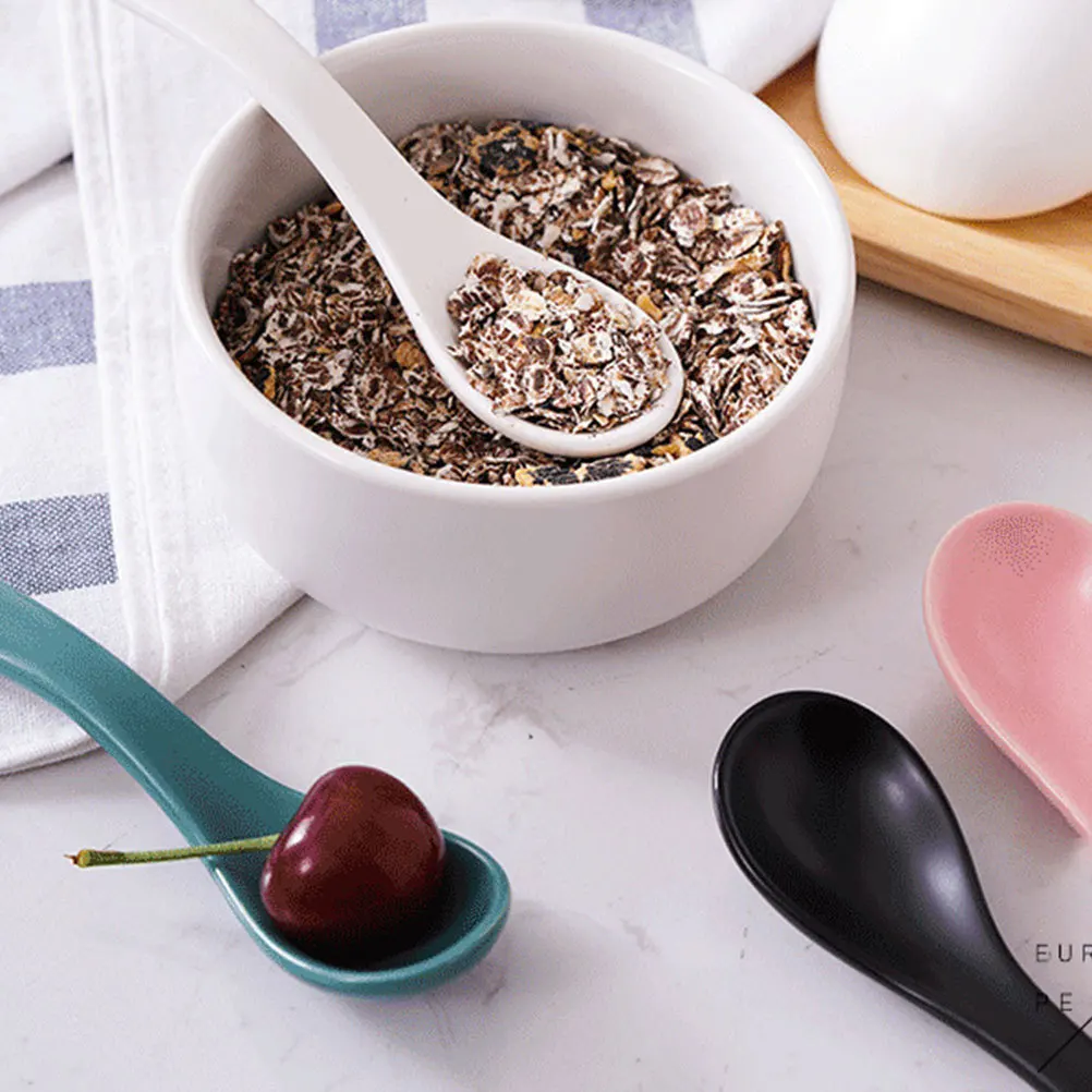 

4Pcs Kids Ceramic Spoon Set Multifunctional Porridge Soup Spoon for Rice Cereal Dessert Japanese Style Scoop Blue Pink Green