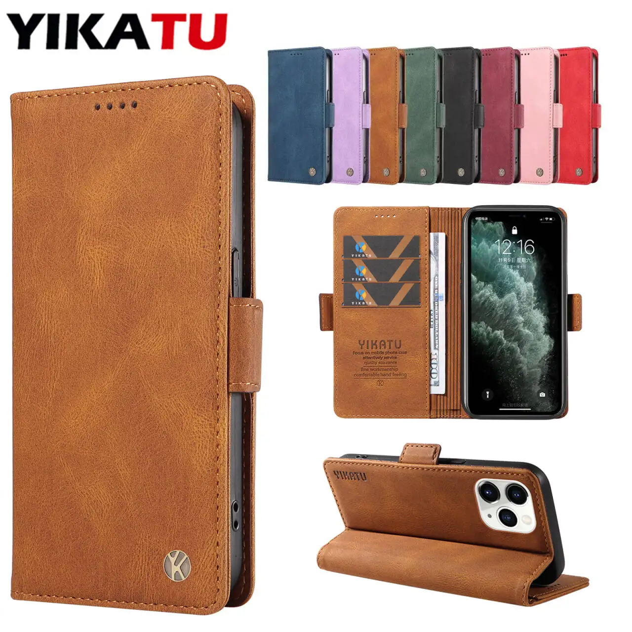 Capa de Couro para iPhone SE3 2022 SE2 2020 X XS Max 6 7 8 Plus 11 12 14 Pro Max 13 mini com Compartimento para Múltiplos Cartões e Proteção Contra Impactos
