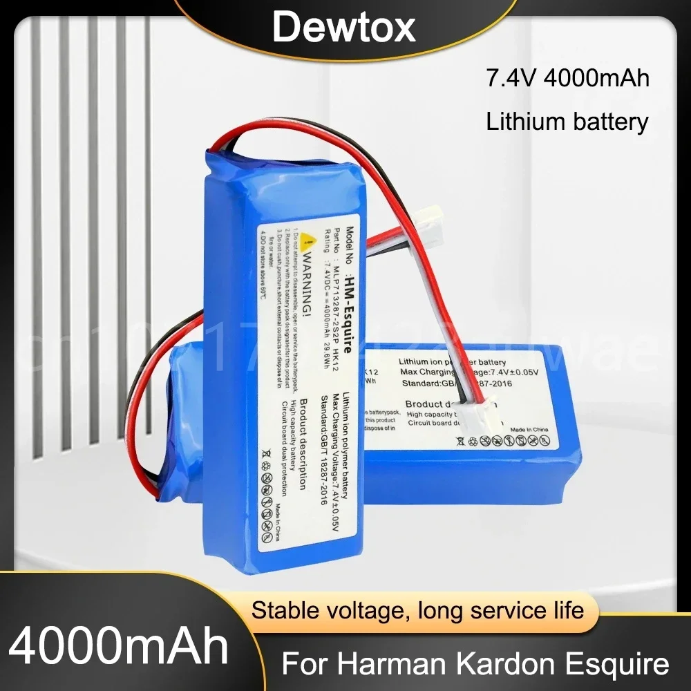 4000mAh 7.4V 29.6Wh MLP713287-2S2P HK12 Rechargeable Li-Ion Battery Replacement for Harman Kardon Esquire Speaker