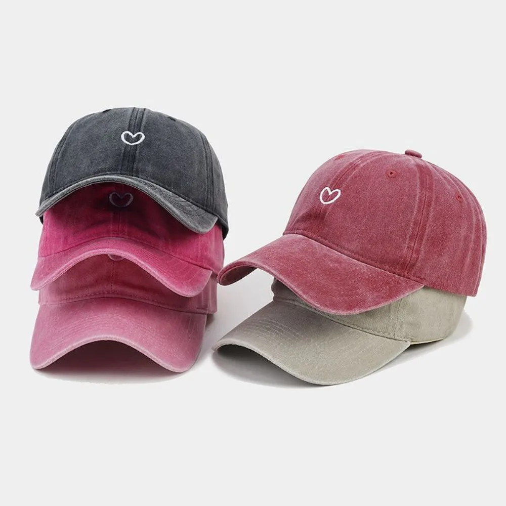 Casual Washed Cotton Baseball Cap Soft Top Sun Protection Camping Hat Adjustable Embroidered Love Summer Snapback Hats Women Men