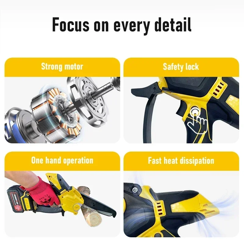 ใหม่แบบพกพา One-Hand Operated ไม้เลื่อยชาร์จกลางแจ้ง Mini Cordless Electric Chainsaw