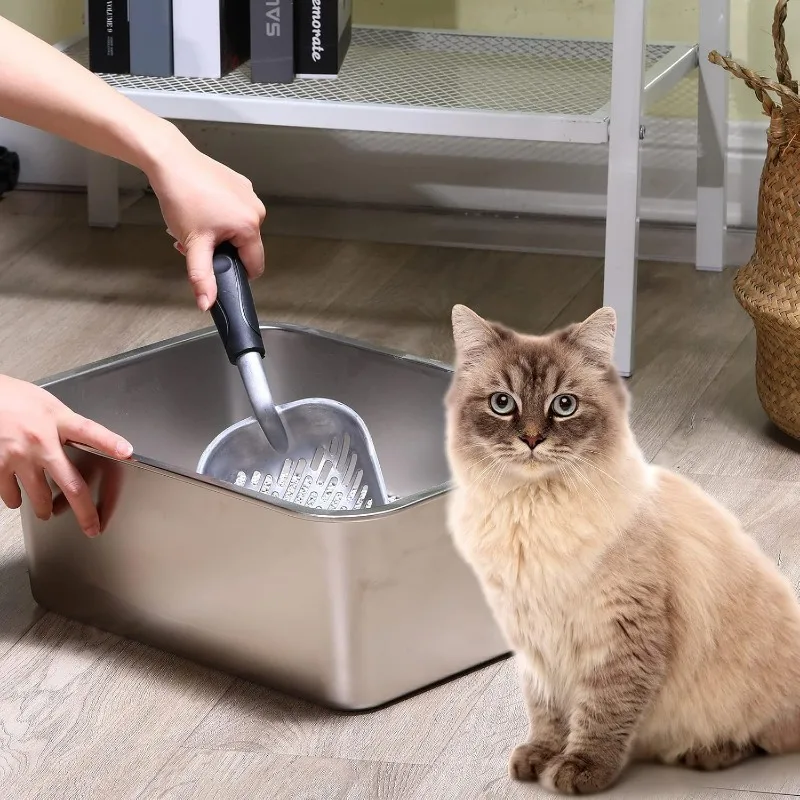 3 Pack Stainless Steel Cat Litter Box with 3 Pcs Cat Litter Scoop Cat Litter Box Metal Scoops Never Absorbs Odor