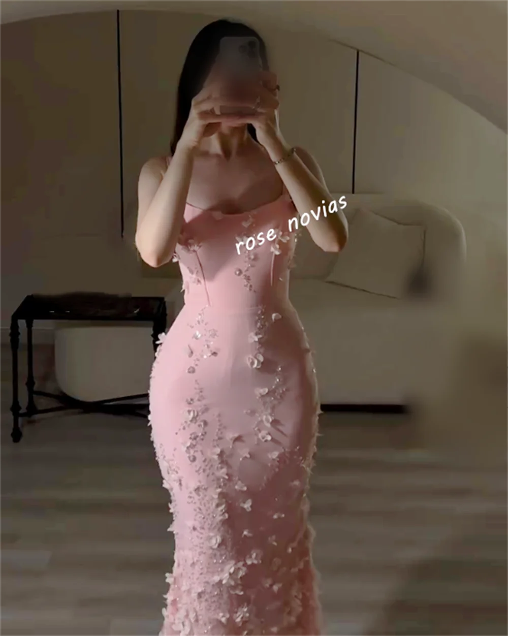 فستان سهرة مخصص مزين بالزهور مع أشرطة مناسبة مخصصة وردي ساحر حورية البحر فساتين طويلة أنيقة لحفلات الزفاف #3