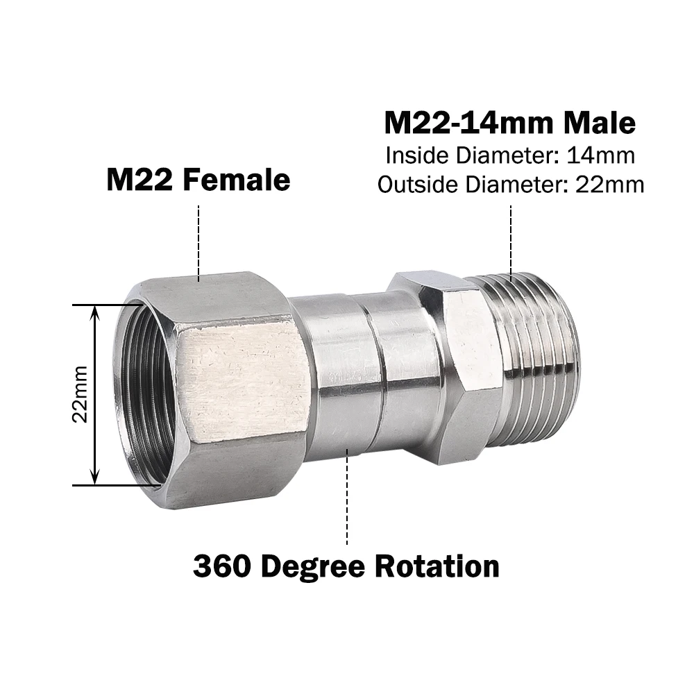 High Pressure Washer Swivel Joint Connector Hose Fitting M22 14mm Anti-tangle Thread 360 Degree Rotation Hose Sprayer Connector