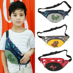 Kids Waist Bags Cartoon Dinosaur Print Outdoor Travel High Capacity Crossbody Zipper Bag Girl Boy Gift Children Chest Pouch Pack