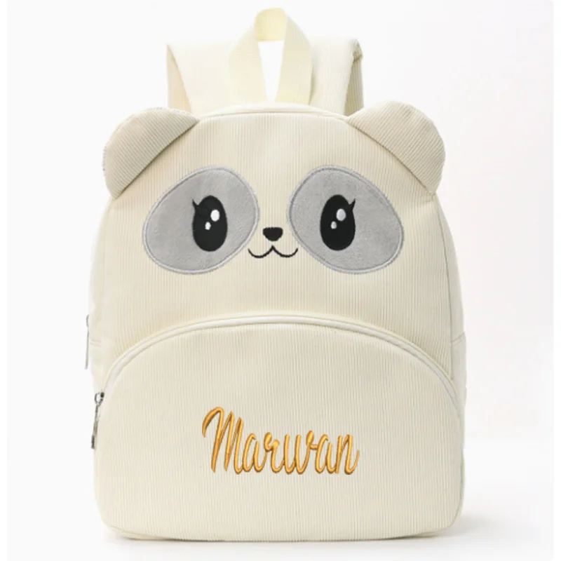 Personalized Name Corduroy Backpack, Student Cartoon Backpack, Customized Large Capacity Cute Teddy Bear Backpack, Plush Bag