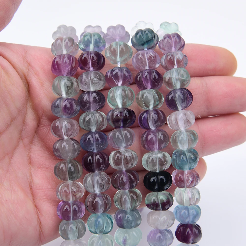 APDGG 9x12mm Natural Green Purple Fluorite Pumpkin Shaped Loose Beads 15.5'' Strand