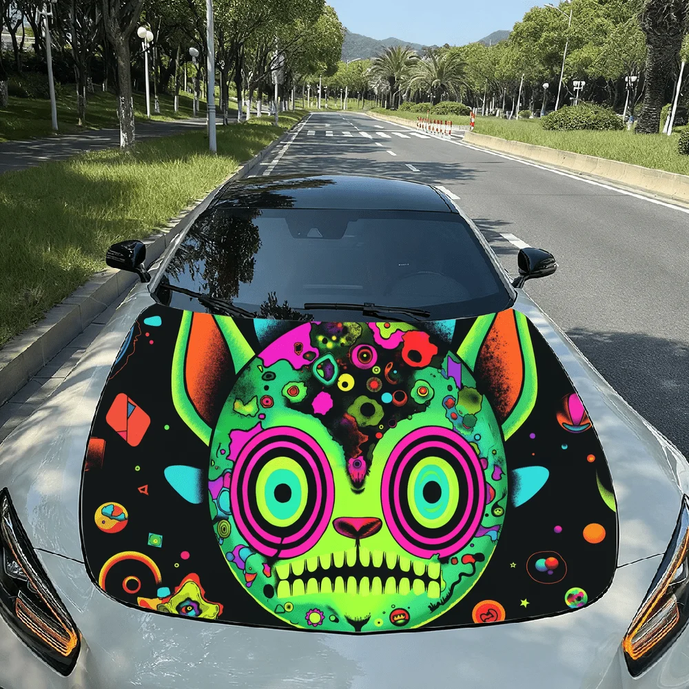 

Colorful illustration of a cat surrounded by planets and stars car hood sticker premium vinyl sticker for automotive durable pvc