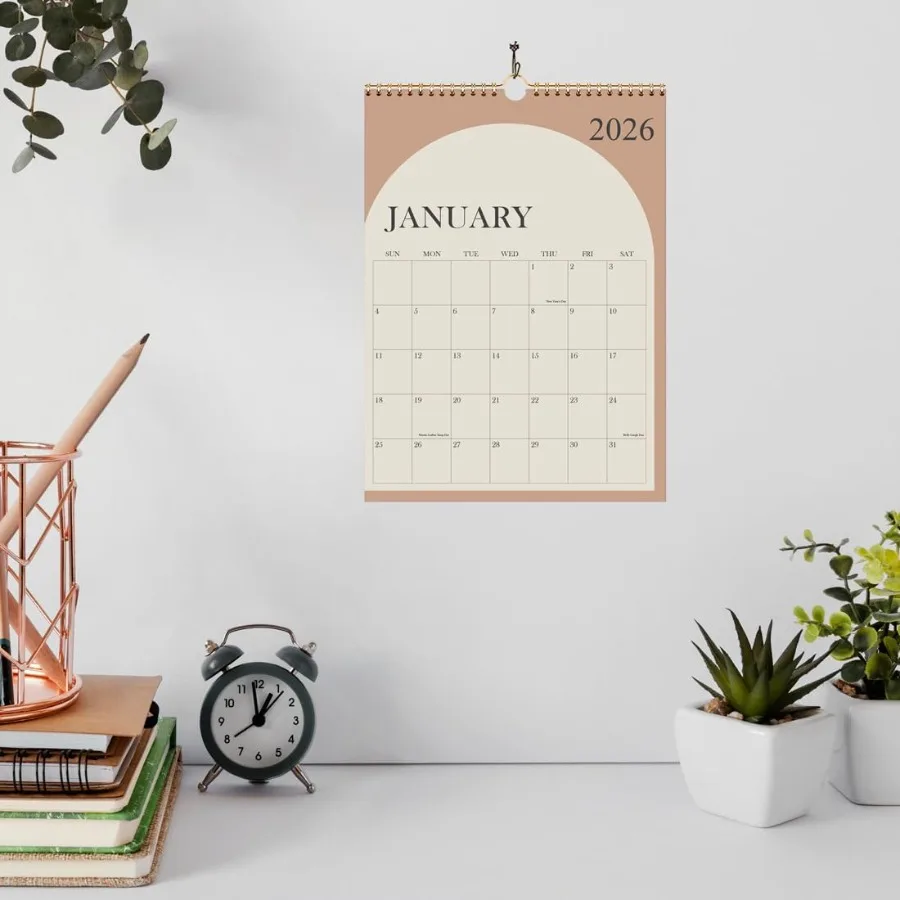 20252026 벽걸이 달력 (2025년 10월부터 2026년 12월까지) 두꺼운 종이 12인치 x 14.5인치 그레이