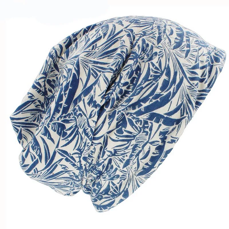 Autumn Winter Men Thin Skullies Beanies Print Design Hats For Women Lady Hot Feminino Multifunction Warm Scarf HT100