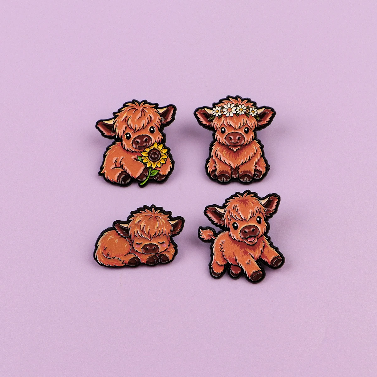 4er-Set niedliche Kuh-Emaille-Pins, Cartoon-Tierbroschen für Mäntel, Kragen- und Reversnadeln, Metallabzeichen, Schmuckgeschenk für Freunde