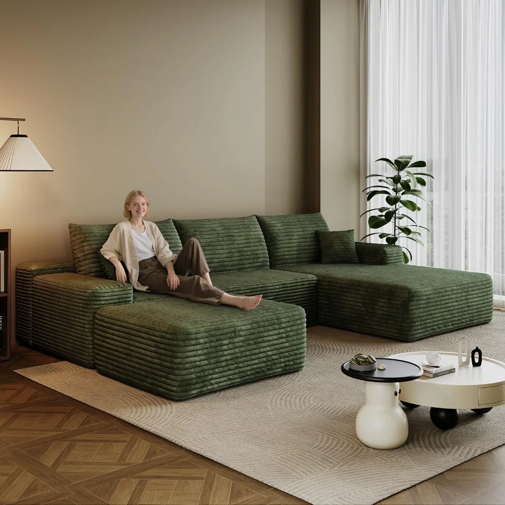 

Бескаркасный модульный диван-секционник 107,7 дюйма, современный, U-образный, с обивкой из вельвета, для гостиной - глубокое сиденье, на заказ