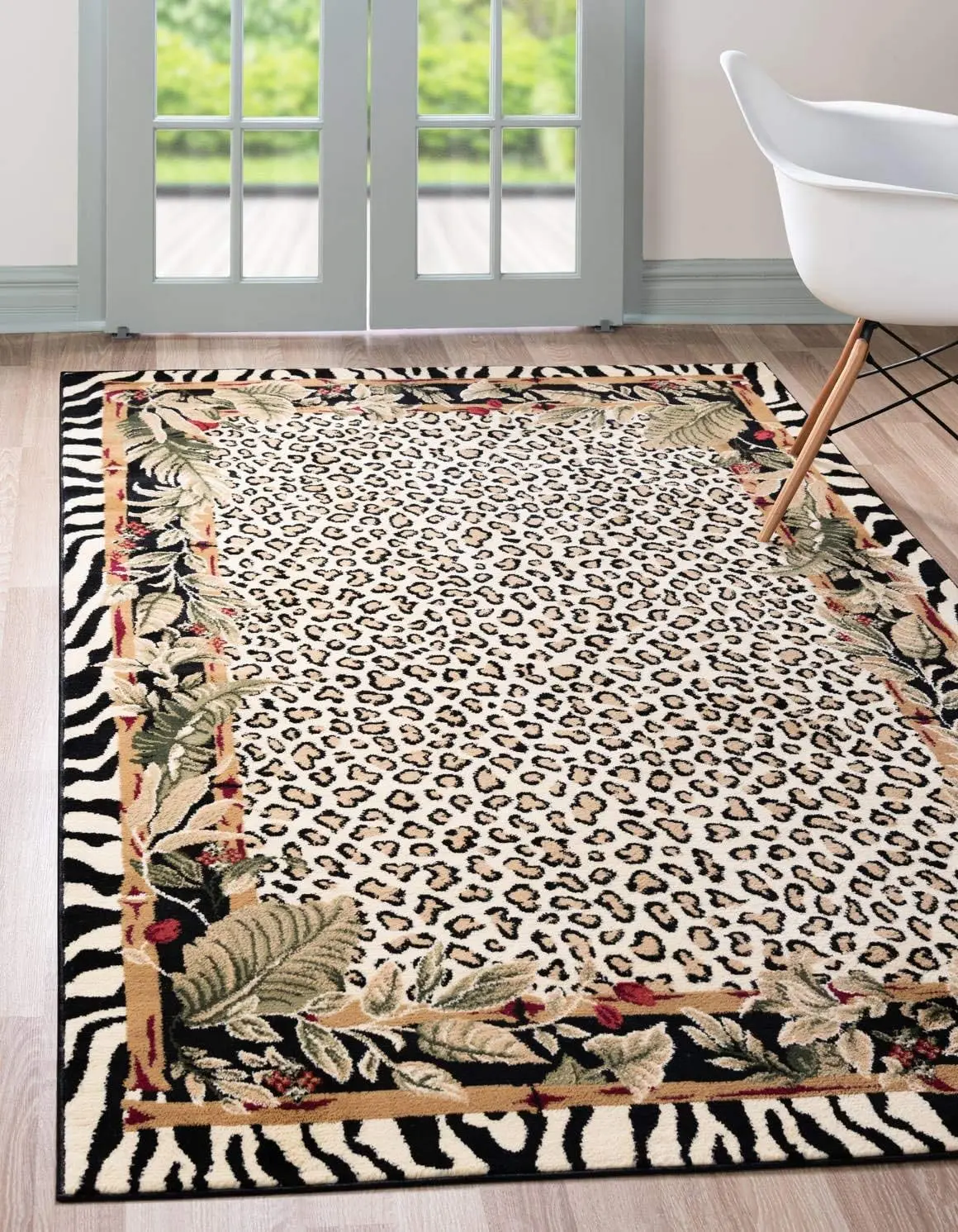 

Wildlife Collection Animal Inspired With Cheetah Bordered Design Area Rug, 9 Ft X 12 Ft, Ivory/Black