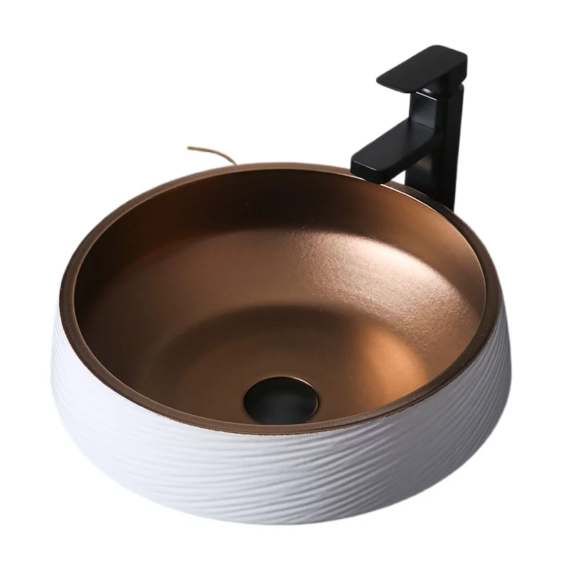 

Легкая роскошная белая раковина на столешнице, металлическая глазурь, керамическая ручная стирка, креативная круглая раковина для ванной комнаты, бытовая