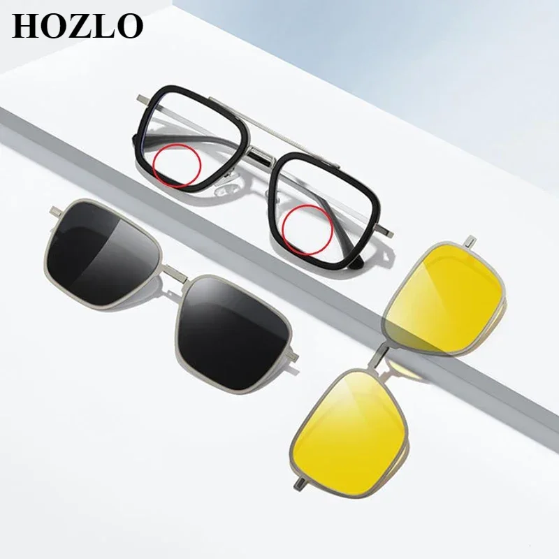 Fashion Portable Foldable Magnet Polarized Clips Sunglasses Lenses + Anti Blue Ray Pilot Myopia Bifocal Glasses Women Men Gafas