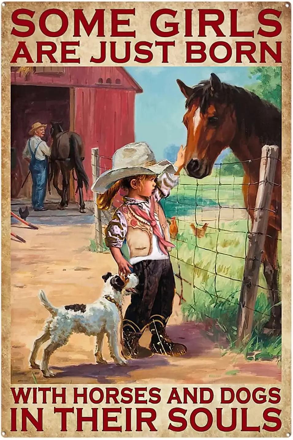 Vintage Some Girls Are Just Born With Horses And Dogs In Their Souls Aluminium Wall Decor Metal Tin Sign Sign Christmas Gift