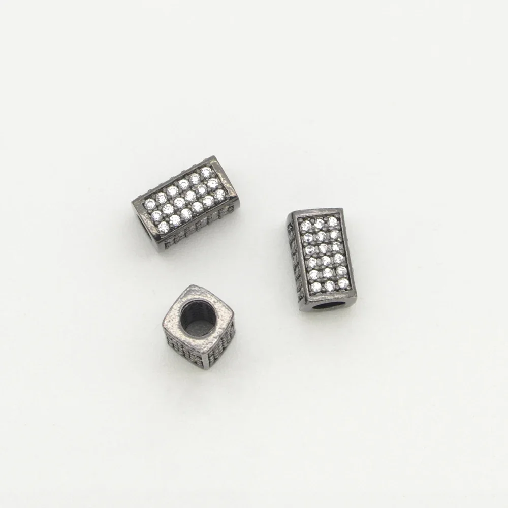 2 Pcs Inlay Zircon Rectangle Spacer Beads for Diy Bracelet Necklace Chain Making Supplies Plating Brass Jewelry Parts Wholesale
