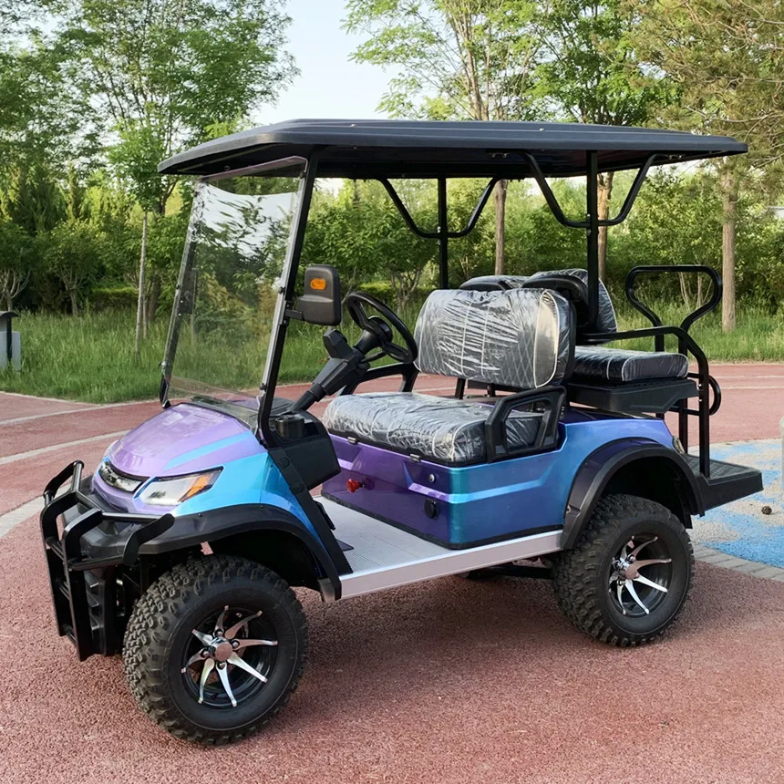 

New Sightseeing Vehicle Street Legal 8 Seater Electric Golf Cart 14 Inch Off-Road Tires Brown Upholstered Seat With Headrest