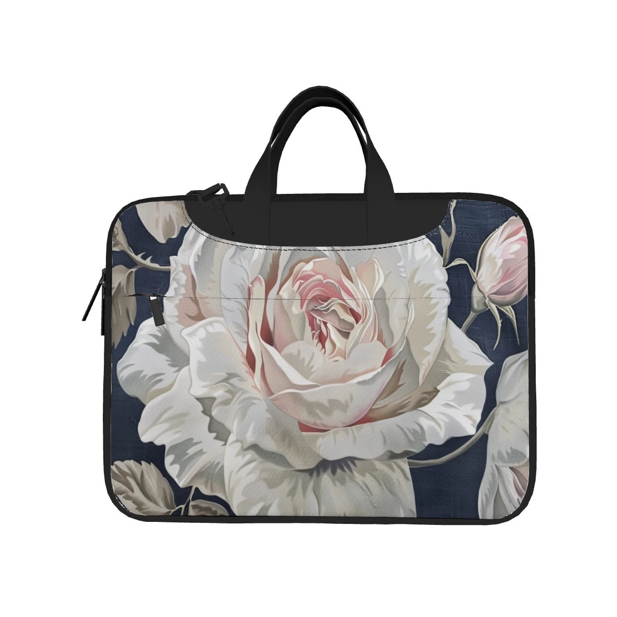 white rose flower laptop bag printed pattern fashion briefcase ultra-thin portable shoulder laptop bag 13 14 15.6in