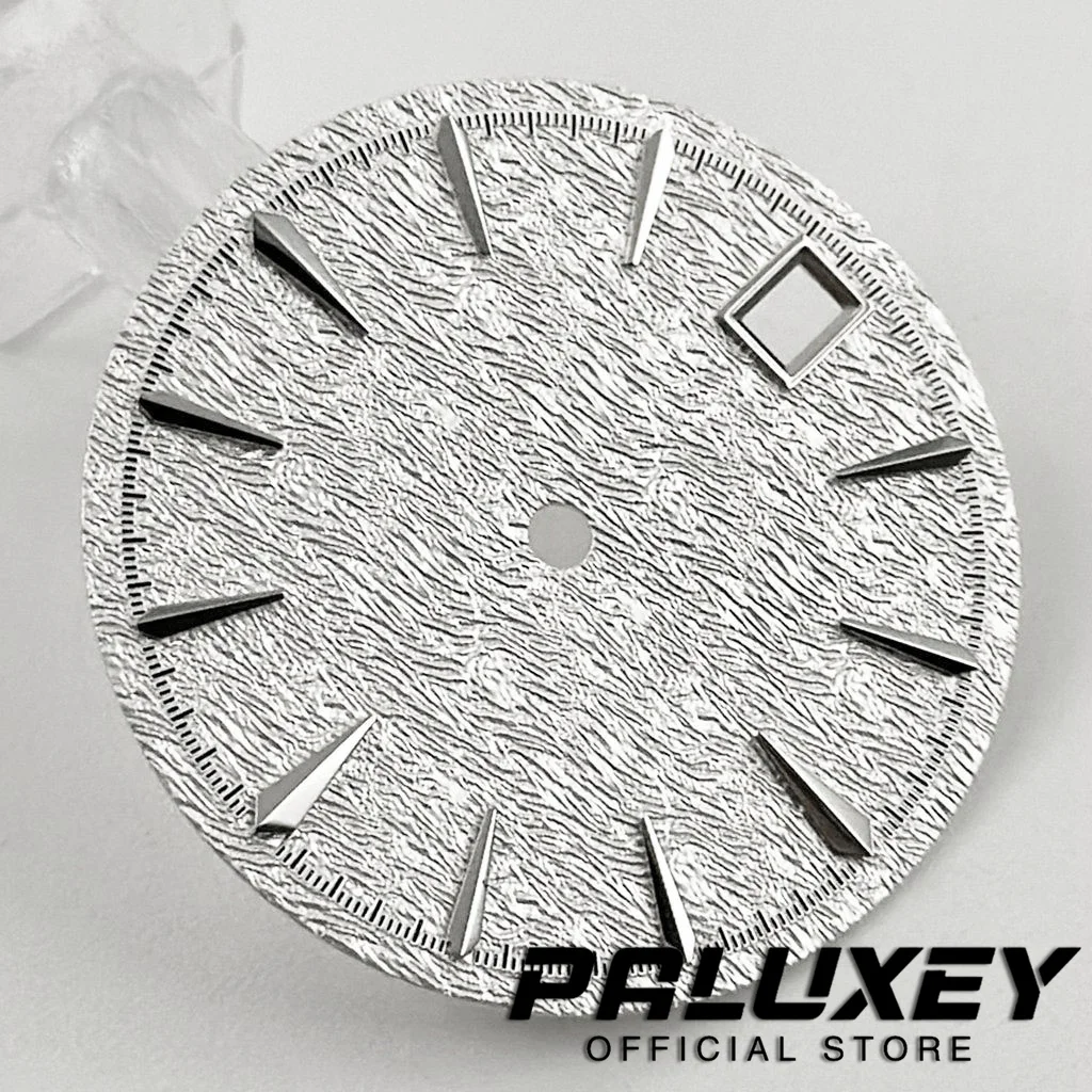 실버 골드 로즈 시계 다이얼, 수직 광택 텍스처 표면, 날짜 기계식 시계 페이스, NH35/NH36 무브먼트용, NH35 29mm