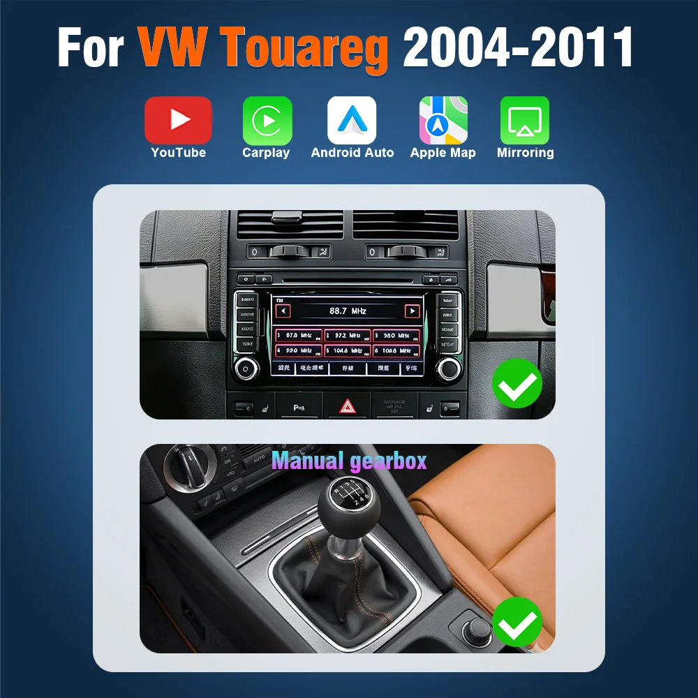 AUTOTOP 7" YouTube draadloze CarPlay autoradio voor VW Volkswagen Touareg Transporter T5 Multivan Android Auto multimediaspeler