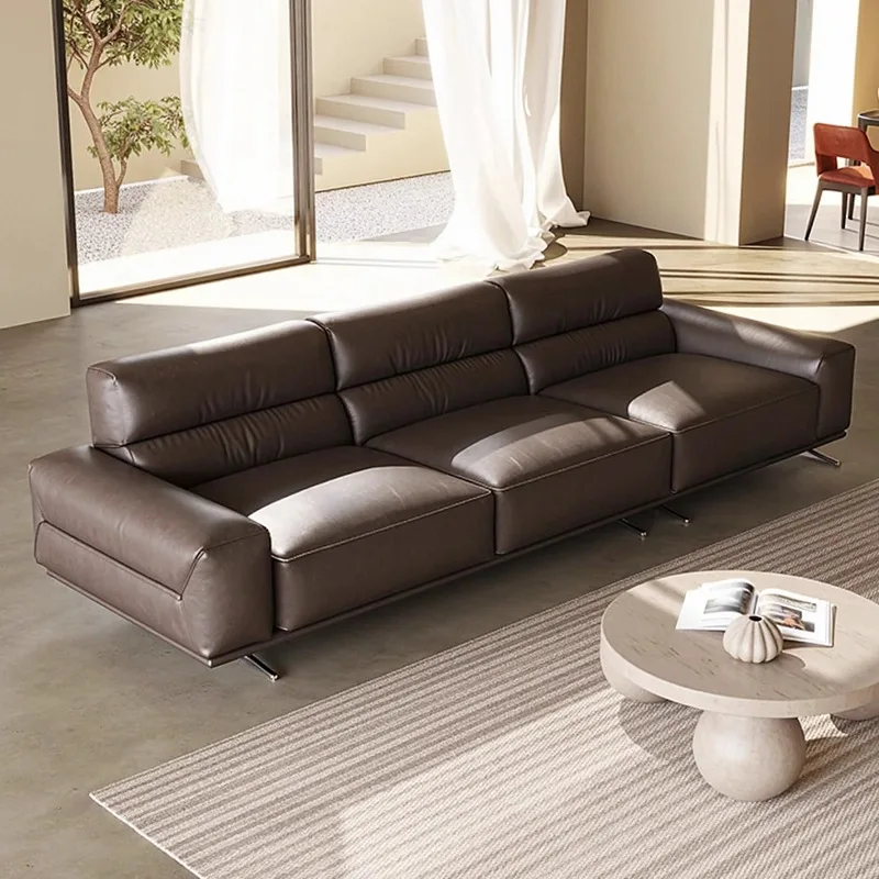 LMM1 minimalist leather sofa straight row high foot small apartment modern living room high back sofa