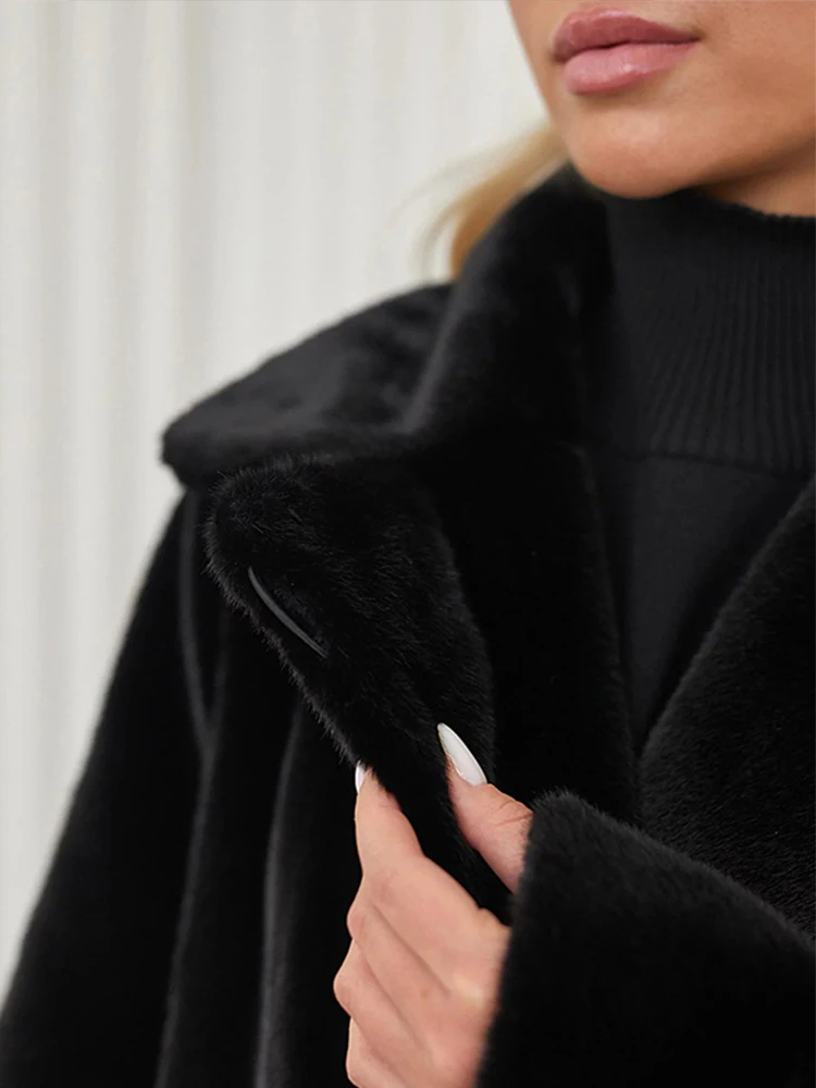 

Autumn Winter Thick Long Suit Collar Imitation Mink Fur Coat Fur Environmentally Friendly Fur Coat Women Long Streetwear