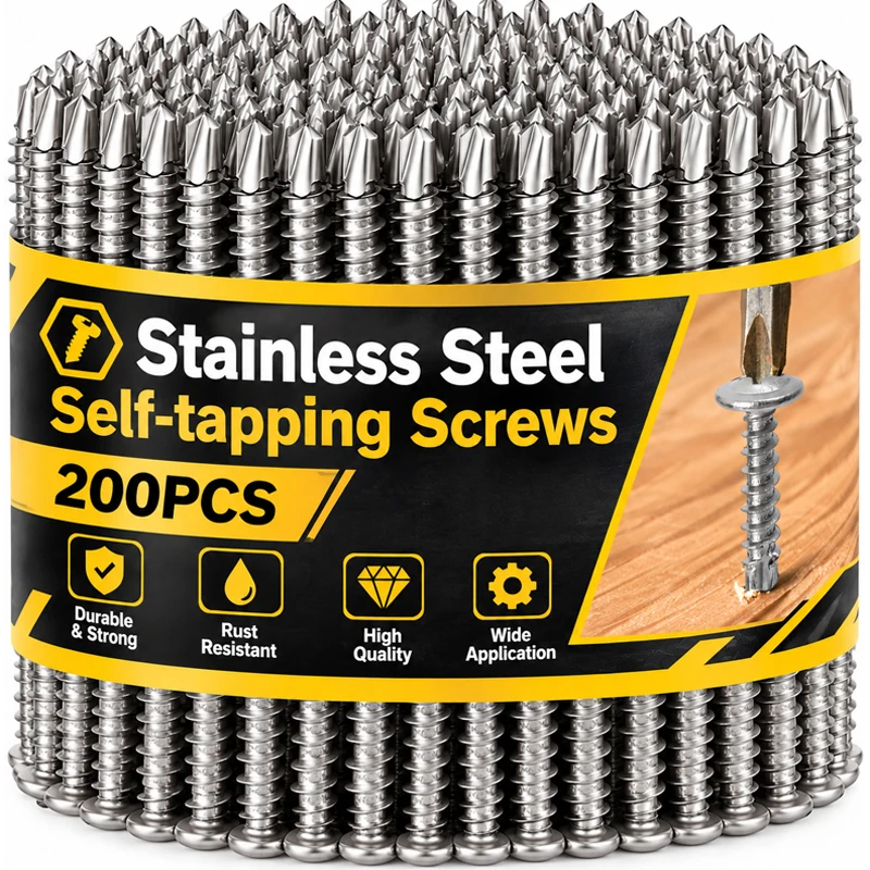 20/200pcs Stainless Steel Self-tapping Screws Round Flat Head Cross Phillips Self Drilling Screw for Wood Sheet Metal Fastener
