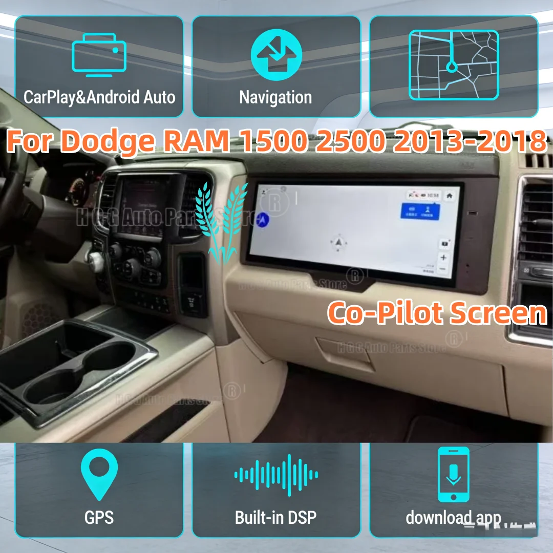 17inch Co-Pilot Screen for Dodge RAM 1500 2500 2013-2018 Android Passenger Entertainment Screen Car Auto Stereo GPS Multimedia