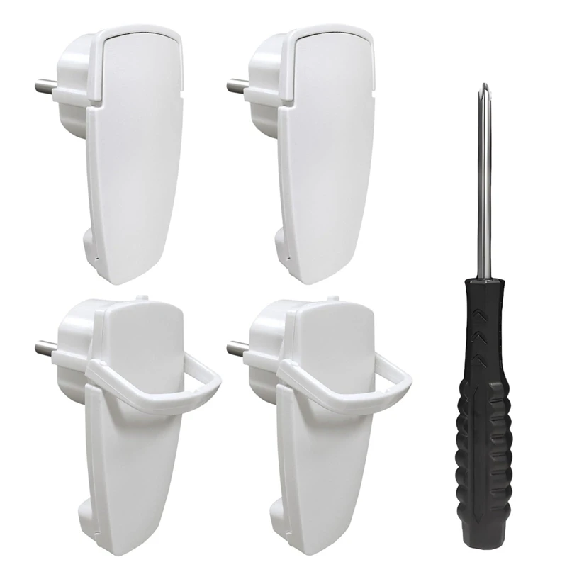 4Pcs Schuko Angled Plug,Flat Plug 250V, Power Plug With Folding Handle, Protective Contact Plug With Screwdrive,EU Plug