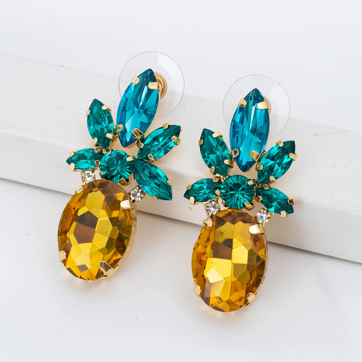 Fruit Pineapple Earrings Gem Crystal Alloy Inlaid with Transparent Stone Lovely Girl Kawaii Exquisite Jewelry korean earrings