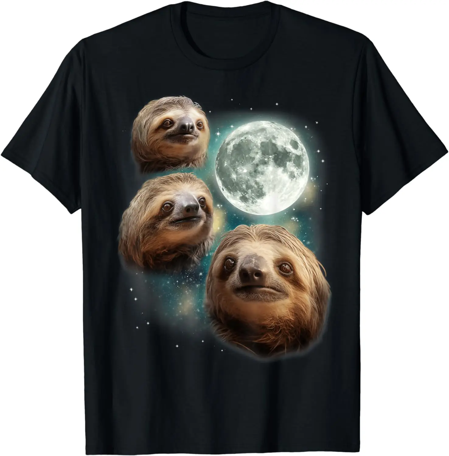 Three Sloth Moon Funny 3 Lazy Animals Howling Parody Meme T-Shirt