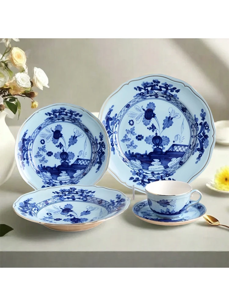 High-end Oosterse Serie Koffiekop en Schotel Keramische Mok Roze Geel Blauw Groen Bedrukte Borden Theekop Set Geschenkdoos Souvenir - afbeelding 2