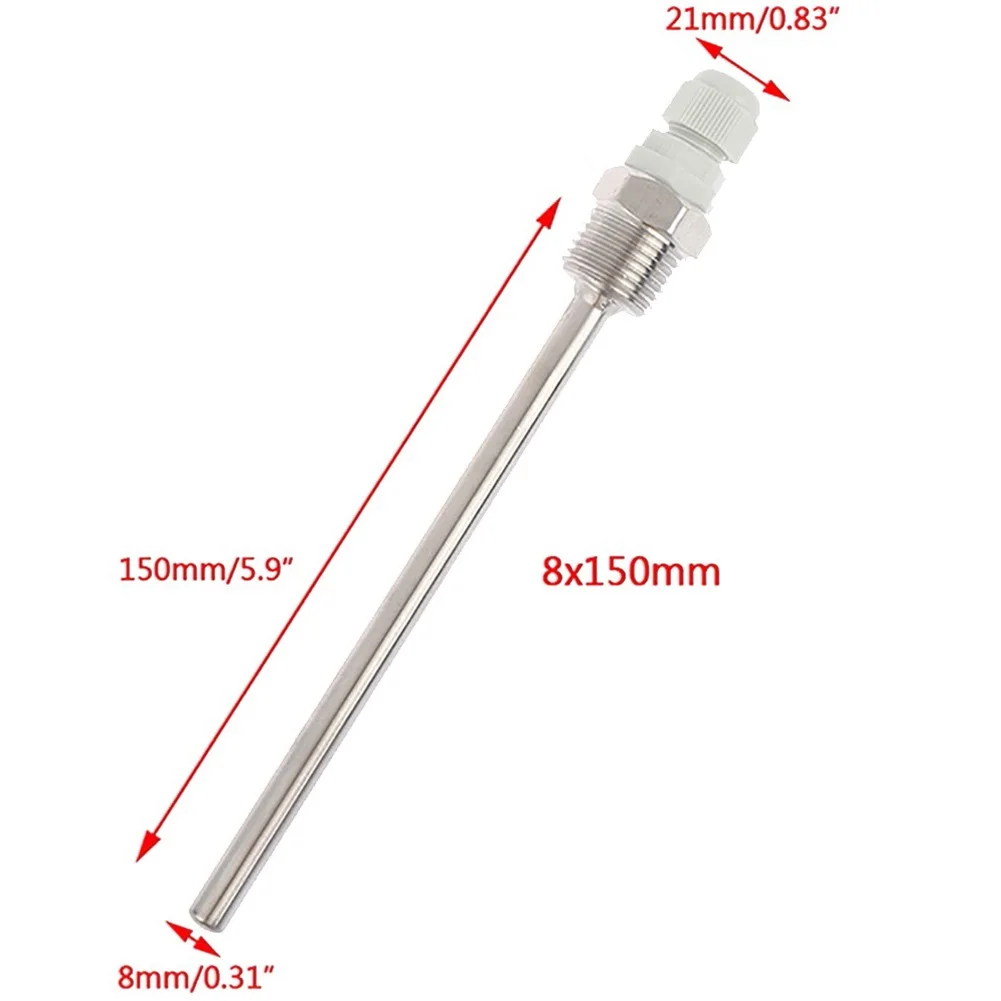 Thermowell Immersion Sleeve Pocket30-200mm 304 Stainless Steel 1/2 ID 6mm OD 8mm Thread For Temperature Sensor Tool