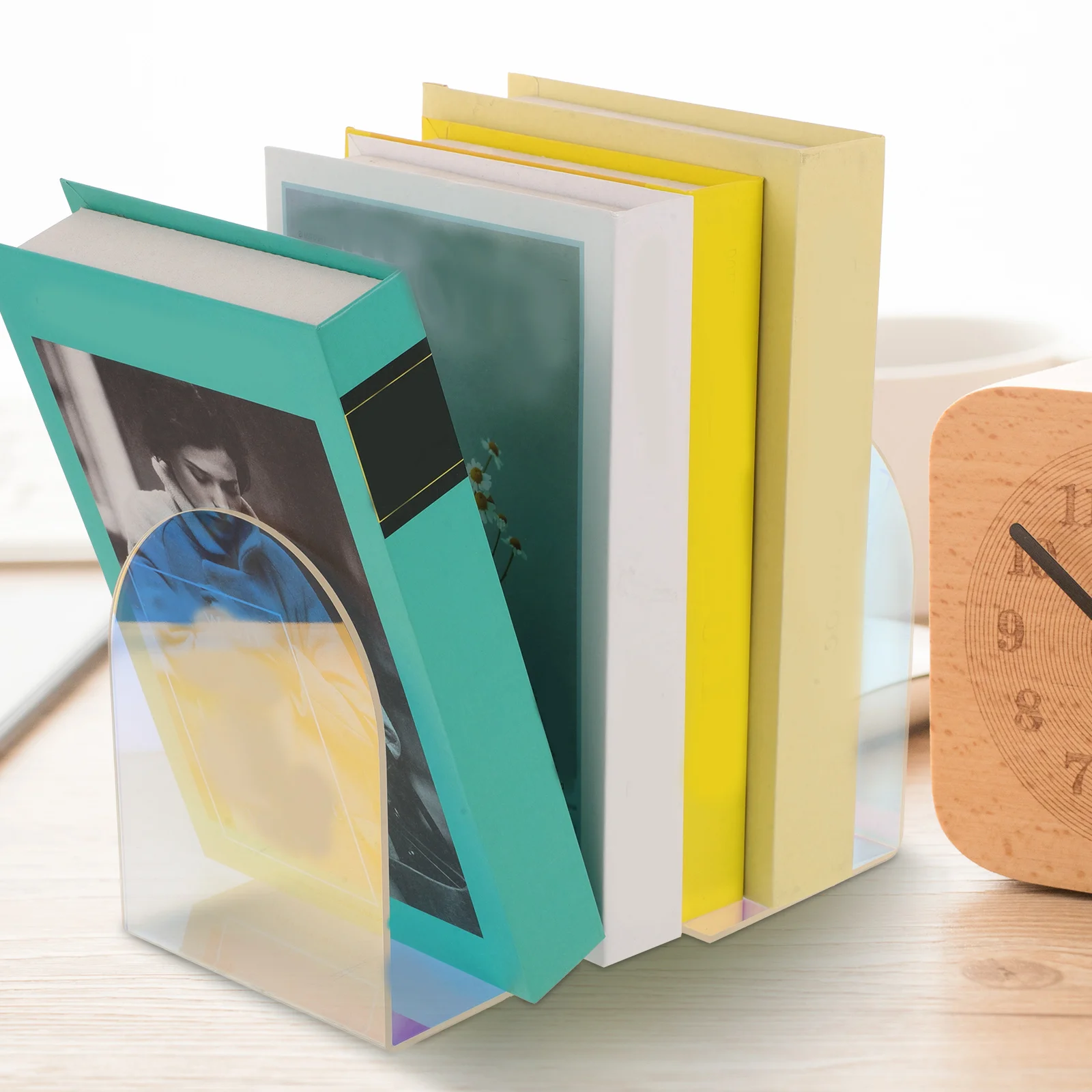 L-förmige Buchstützen, Acryl, transparent, Desktop-Organizer, stabiler Buchständer, Halter für Studenten, Büro, Multifunktionsstudie