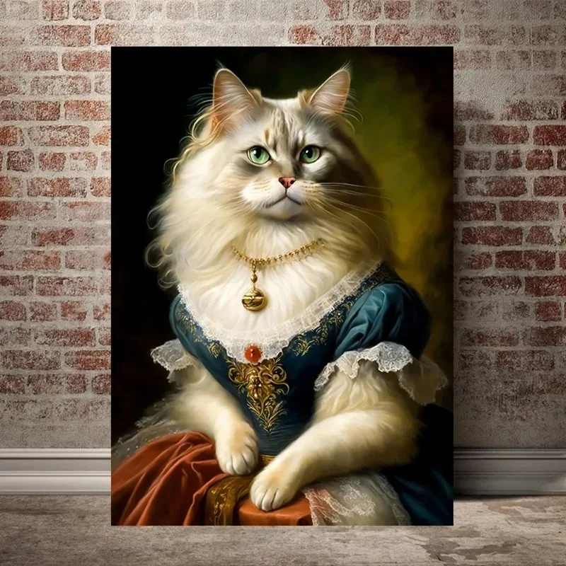 Renaissance European Aristocrat  Black Cat White Cat Drink Beer Poster Printing on Canvas Wall Art Picture Room Home Decor Cuadr