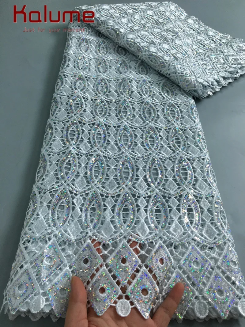 2025, weißer afrikanischer Guipure-Spitzenstoff mit Pailletten, hochwertige Hochzeits-Guipure-Schnur-Spitze zum Nähen, Hochzeit, Party, Kleid, F4526