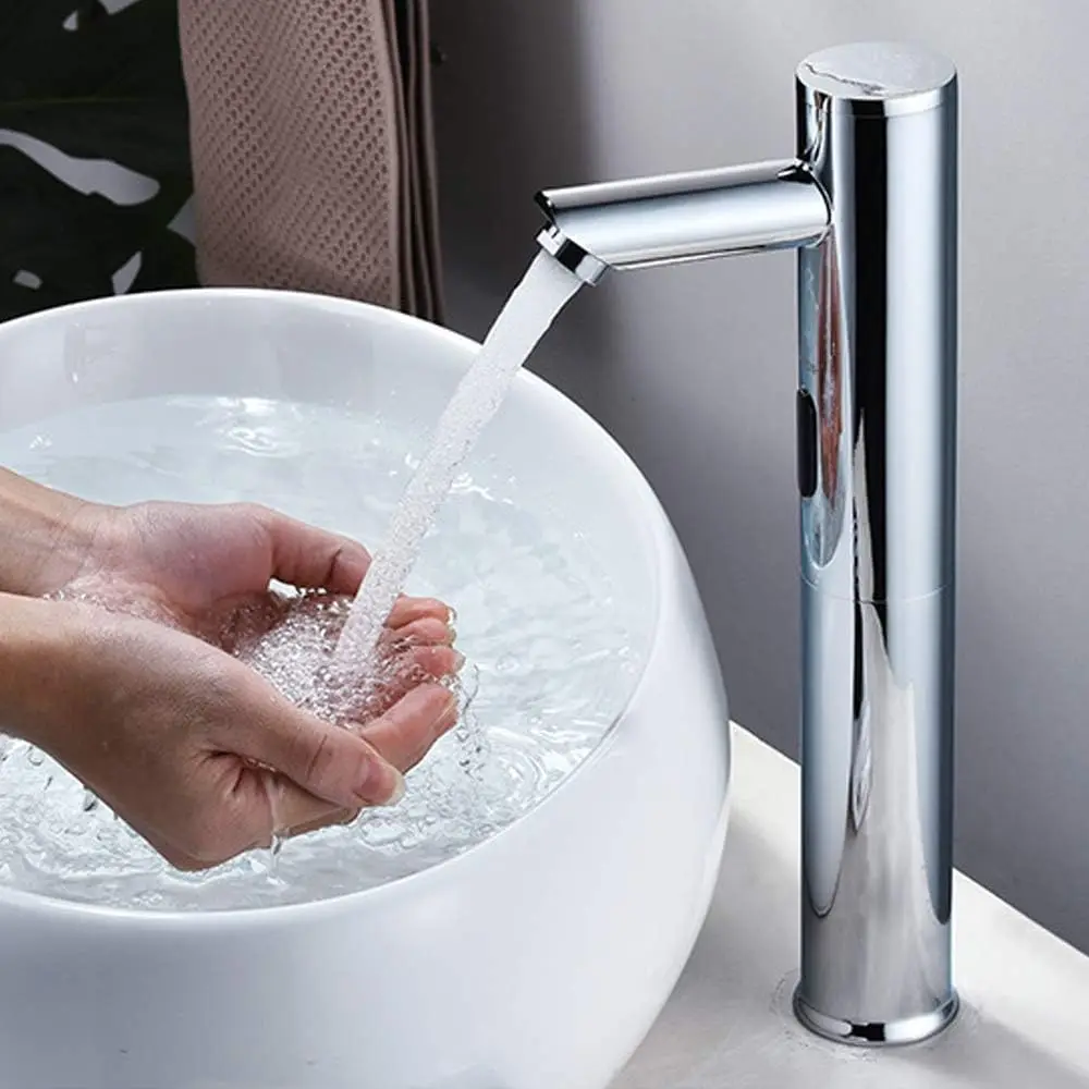 Sensor-Waschtischarmatur Bad Infrarot-Mischbatterie Automatischer Wasserhahn Sensorhahn Infrarot-Sensor-Wasserhahn Berührungsloser Küchenarmatur Körper Chrom (32CM)