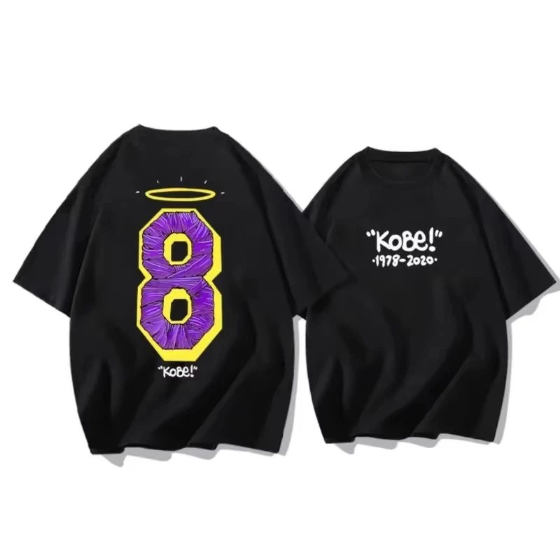 Number 8 Printed T-Shirt Casual O-Neck Black Mamba Short Sleeve Women‘s Streetwear Retro Basketball Oversize Tops