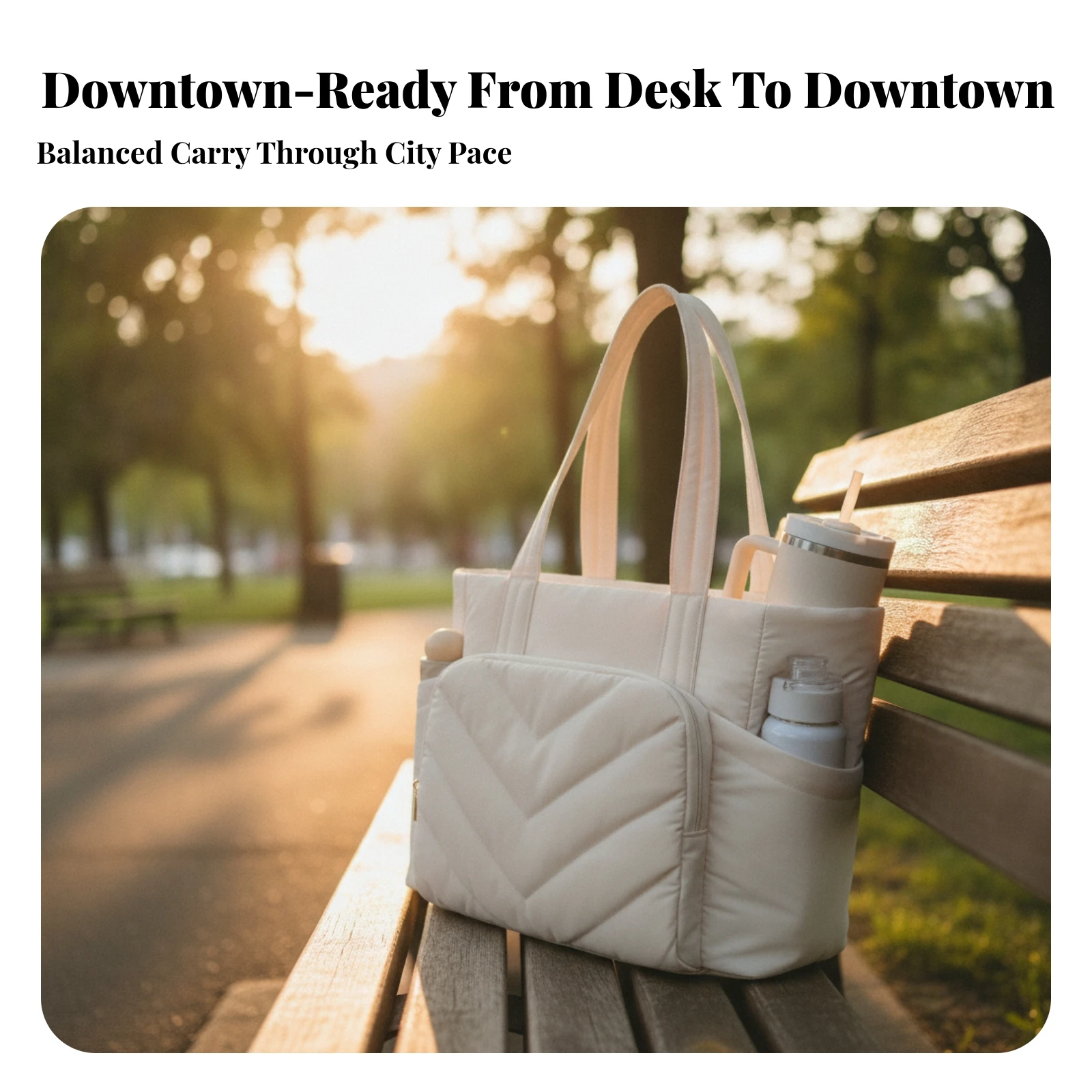 Quilted Tote Bag Water-Resistant Tote Bag with Zipper Spacious Lightweight for Commuters, Daily Commute, Travel