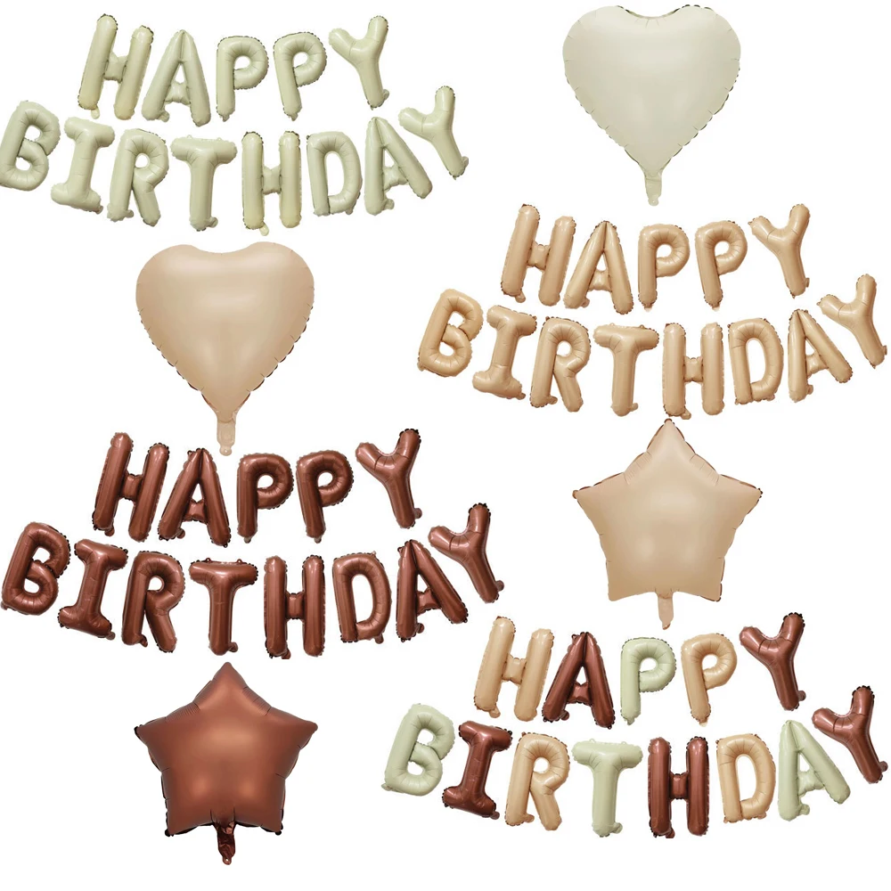 1 zestaw 16-calowych balonów z literami Happy Birthday Retro Beige Coffee Letter Balloon Set dla dzieci i dorosłych Dekoracja urodzinowa
