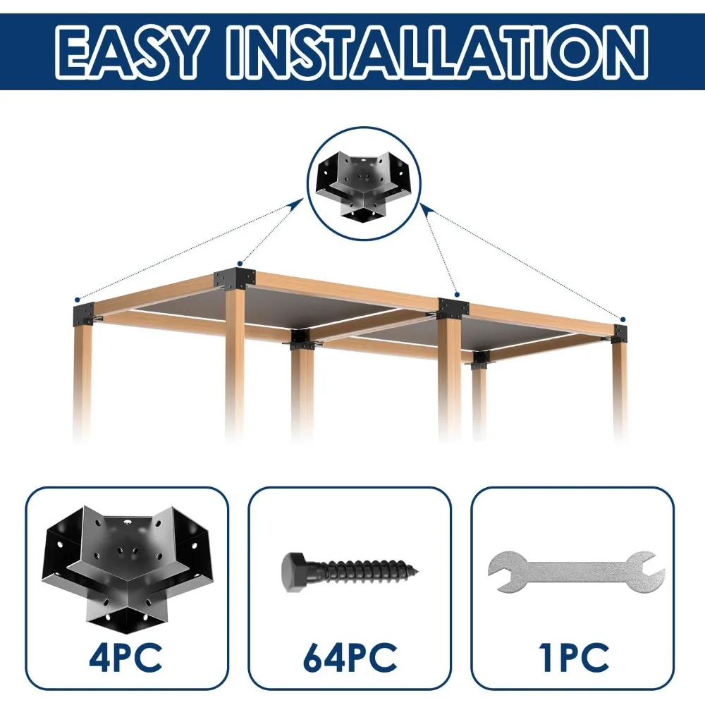 دعامات زوايا ثلاثية الاتجاهات 4 × 4 شديدة التحمل للبرجولات، تدعم الزاوية اليمنى سهلة التركيب للمراقبة الخارجية والعريشة الفناء #5