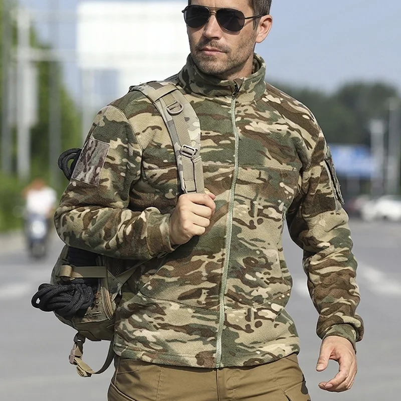 Men's Hoodless Tactical Blaze Fleece Jacket, Reversible Polar Fleece Full Zip Cardigan, Thick Warm Winter Outdoor Coat, Windproo